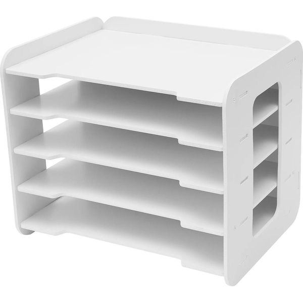 Organizer Da Scrivania - Portadocumenti/Portacorrispondenza - 5 Ripiani - 10 Kg Per Ripiano - Pvc - 34×25×26,5 Cm - Per L'ufficio E La Casa - Bianco-image