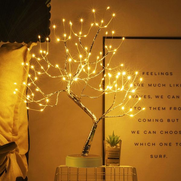 Led Lampada Albero Filo Di Rame Bianco Caldo Artificiale Albero Bonsai Luce Notturna Luci Decorative Batteria Operata Decorazione Interna-image