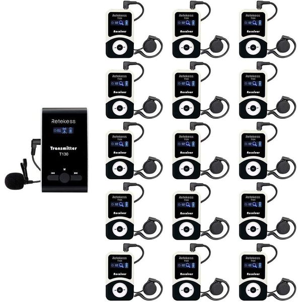 Retekess T130-T131 Sistema Di Guida Turistica Senza Fili, Sistema Di Interpretazione Audio 99 Canali 60M Per Musei, Visite Guidate, Visite In Fabbrica (1 Trasmettitore 15 Ricevitori)-image