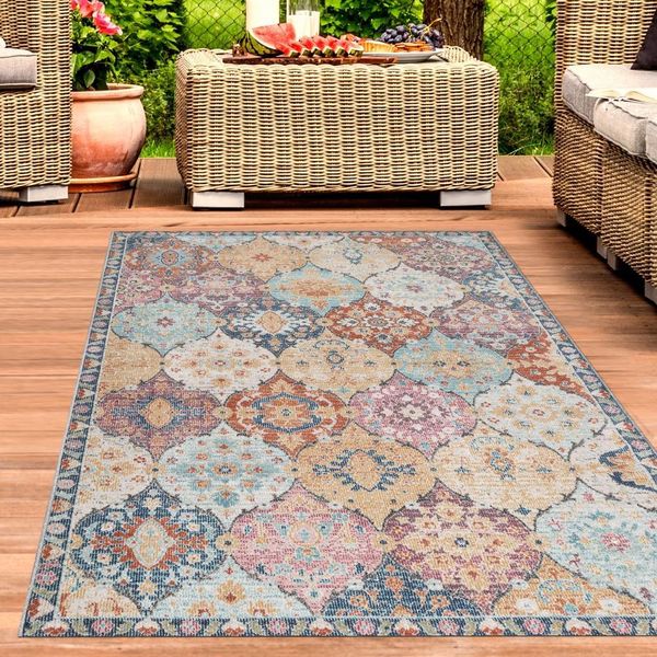 Tappeto Orientale Da Esterno Per Il Soggiorno, Ornamenti Colorati Dimensioni - 160 X 230 Cm-image