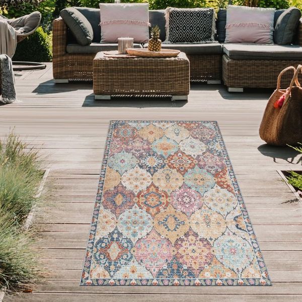 Tappeto Orientale Per Interni Ed Esterni Con Ornamenti Multicolore Dimensioni - 80 X 300 Cm-image