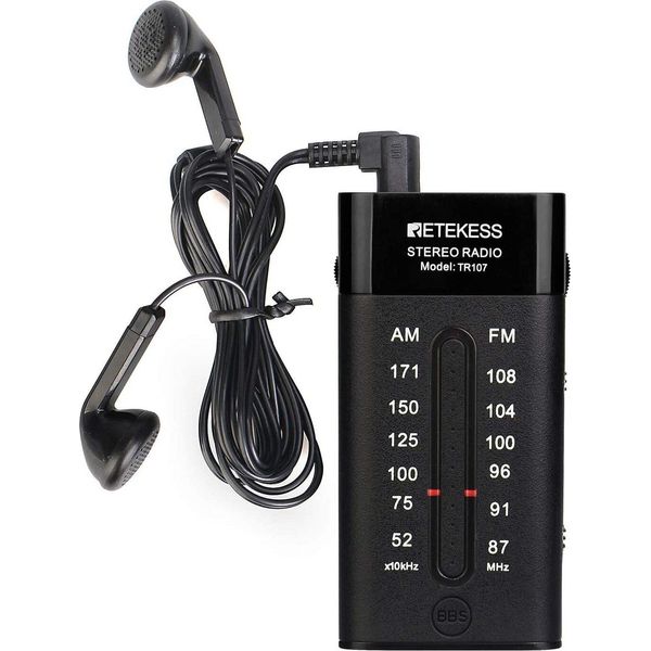Retekess TR107 Mini Radio Portatile, Radio Tascabile Fm Am Con Cuffie, Fm Stereo, Radio Portatile, Radio A Transistor Analogica, Sintonizzazione A Lancetta, Batteria Aaa, Per Passeggiate, Jogging, Viaggi (Nero)-image