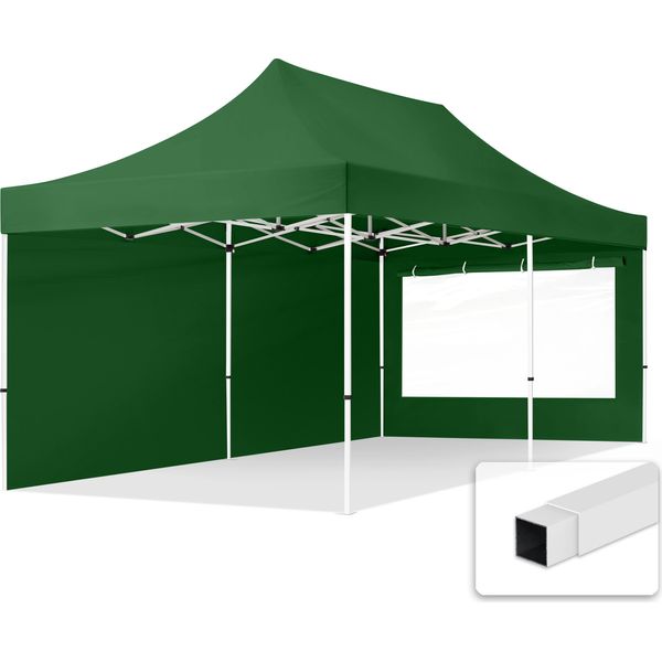 Toolport 3X6M Gazebo Pieghevole Con Laterali (Finestre Panoramiche), Economy Acciaio, Verde Scuro-image