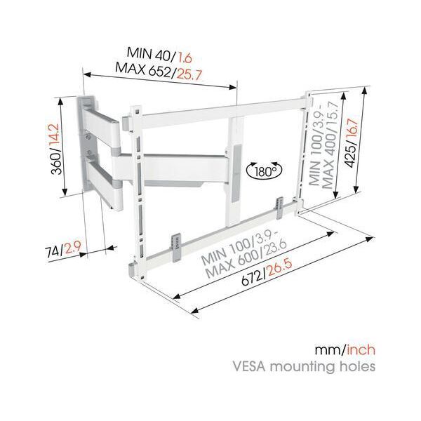 Elite TVM5645W Di Vogel Inclinazione Di 20° E Rotazione Di 180°. Supporto A Parete Per Tv 40-77" (102-195 Cm)"-image