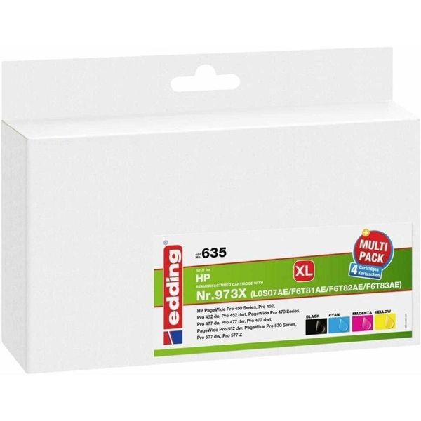 Edding 18-635 Edding EDD-635 Cartucce Per Stampanti Nero, Ciano, Magenta, Giallo Compatibili Con Hp 973X (L0S07AE, F6T81AE, F6T82AE, F6T83AE), Set Da 4-image
