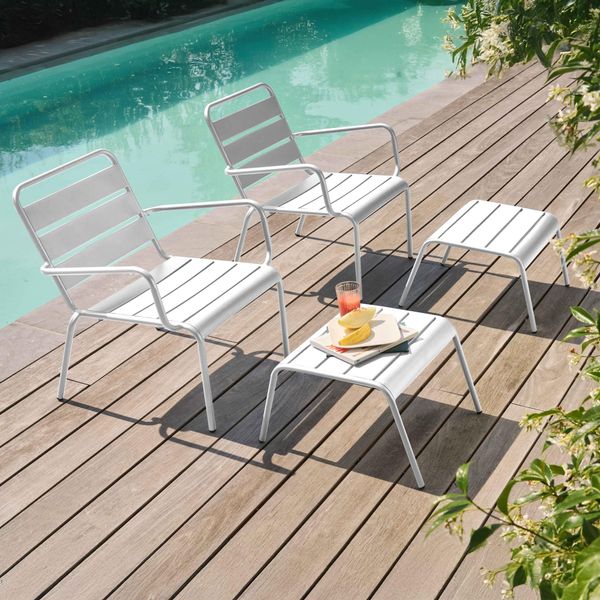 Set Di 2 Poltrone Relax Con Poggiapiedi In Metallo Bianco - Oviala Palavas-image