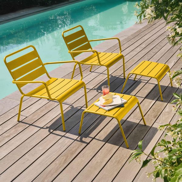 Set Di 2 Poltrone Relax Con Poggiapiedi In Metallo Giallo - Oviala Palavas-image