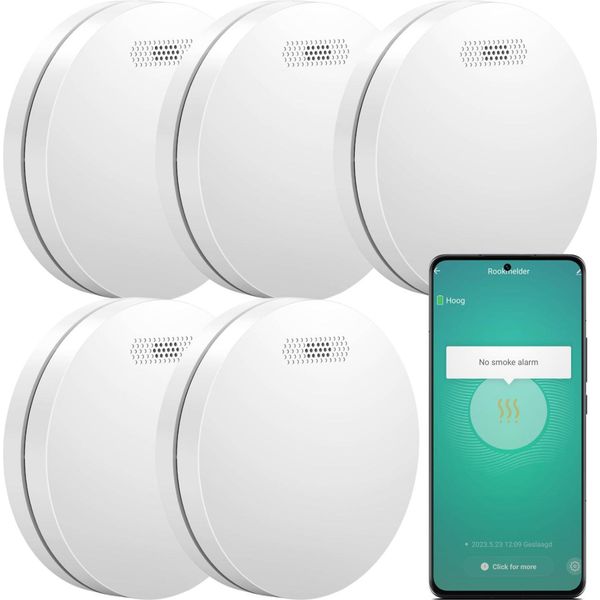 Aroha Smart Connect Rilevatore Di Fumo Wifi - Batteria Da 10 Anni, Sensore Fumo Wifi Con App Tuya & Smartlife - Allarme Anticendio - 5 Pezzi-image