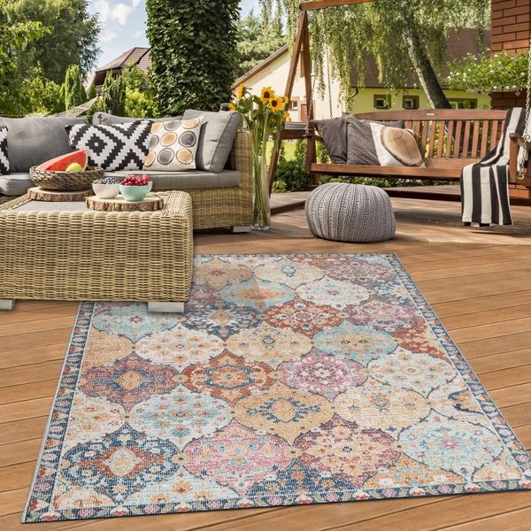 Tappeto Orientale Per Interni Ed Esterni Con Ornamenti Multicolore Dimensioni - 140 X 200 Cm-image