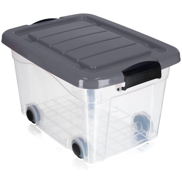 Contenitore In Plastica Kadax Con Rotelle, Box Di Stoccaggio, Box Di Stoccaggio Con Coperchio Grigio, 20L-image