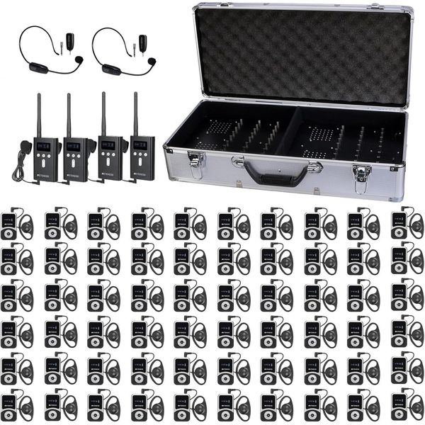 Sistema Di Guida Turistica Wireless Retekess T130S, Sistema Di Guida Turistica Wireless Audio Whisper Sound Guide, Con Box Di Ricarica Portatile Con 64 Slot-image