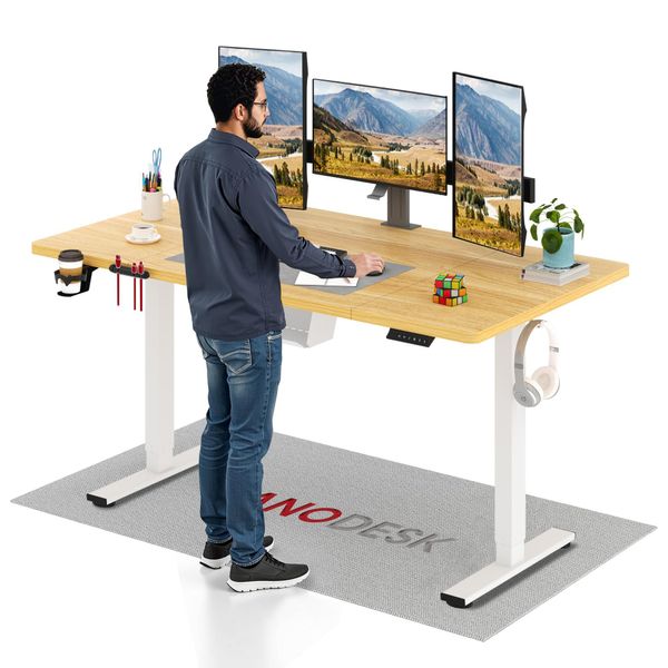 Sanodesk QS1 Scrivania Regolabile In Altezza 160X60 Cm Elettrica 4 Funzioni Di Memoria Protezione Anticollisione Capacità Di Carico 70 Kg, Ganci, Gestione Dei Cavi (Acero)-image