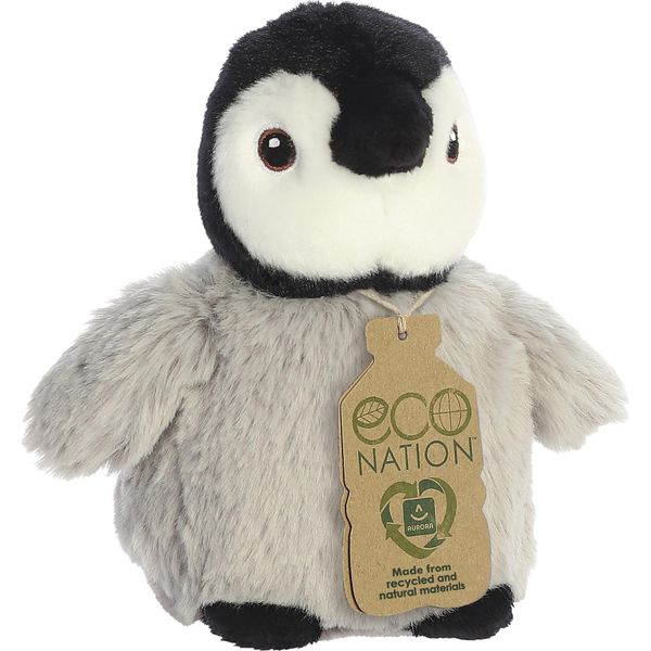Aurora, 35083, Eco Nation Mini Pinguino, 13 Cm, Peluche Ecologico, Grigio-image