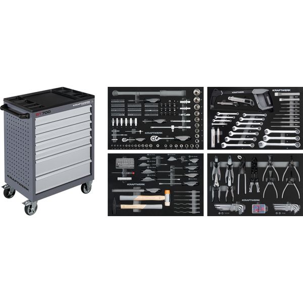 Kraftwerk Kra 102.117.103 Basic Line Carrello Da Officina BT700, 7 Cassetti, Dotato Di 337 Pezzi.-image