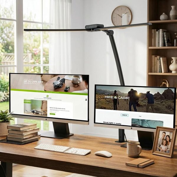 Lampada Da Scrivania A Led Dimmerabile A Doppia Testa, 24W 74Cm Lampada Da Scrivania Fissabile Con Funzione Di Memoria Timer, Lampada Da Scrivania Lampada Da Posto Di Lavoro Lampada A Luce Diurna-image
