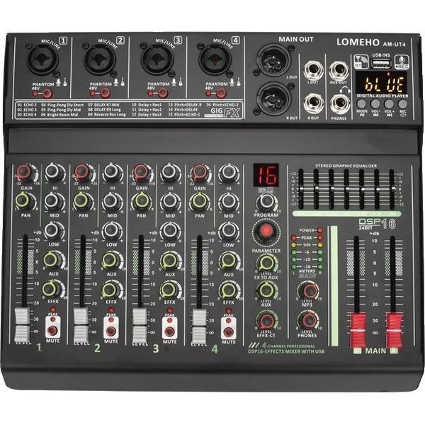 Mixer Audio, 4 Canali, Equalizzatore A 7 Bande, Connessione Usb, Spina Ue-image
