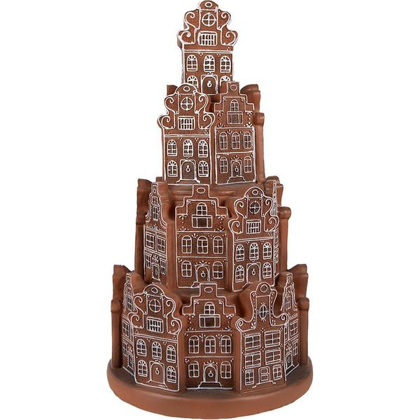 Clayre & Eef Casa Di Pan Di Zenzero Con Led Ø 18X33 Cm Poliresina Marrone-image