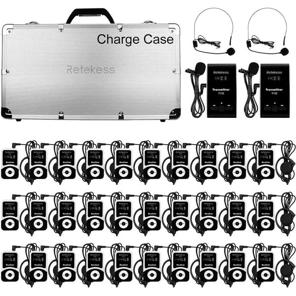 Retekess T130 Sistema Per Guide Turistiche, Sistema Per Guide Turistiche Senza Fili 60M, Sistema Di Traduzione Ecclesiastica, Con Cuffie Da Viaggio (30 Ricevitori, 1 Custodia Di Ricarica)-image