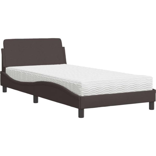 Vidaxl Letto Con Materasso "Dover"" In Tessuto Marrone Scuro 100X200 Cm"-image