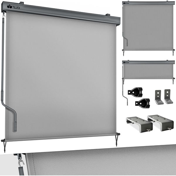 Tillvex® Tenda Verticale 140X250 Cm Grigio Per Esterni E Interni | Tenda A Rullo Per Esterni Impermeabile Con Manovella Per Balcone, Terrazza E Giardino | Tenda A Rullo Per Balcone Protezione Solare In Alluminio | Tenda A Rullo Protezione Privacy-image
