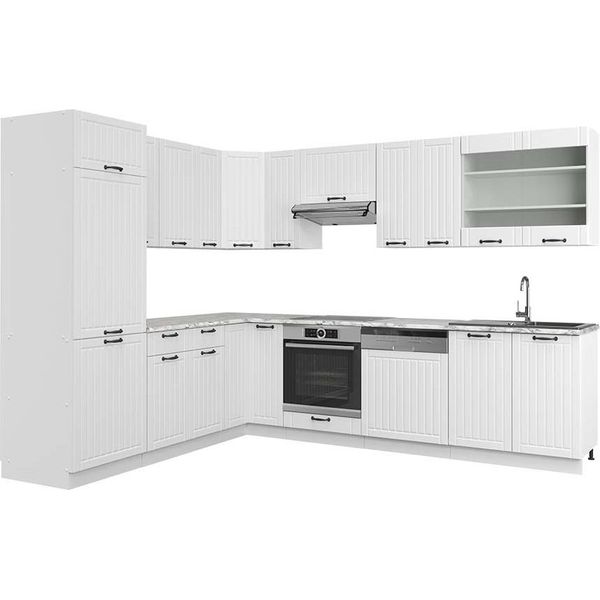 Vicco Cucina Angolare Completa Fame-Line, 227 X 287 Cm , Pt Marmo, Casa Di Campagna Bianca/Bianco-image