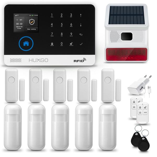 Huxgo HXA003 Sistema Di Allarme Casa Wifi + Gsm 2G Con Sirena Wireless, Sistema Di Allarme Con 5X Sensori Di Movimento E 5X Sensori Porta-Finestra, Sistema Di Allarme Per Appartamento, Casa, Garage, App Tuya Smartlife-image