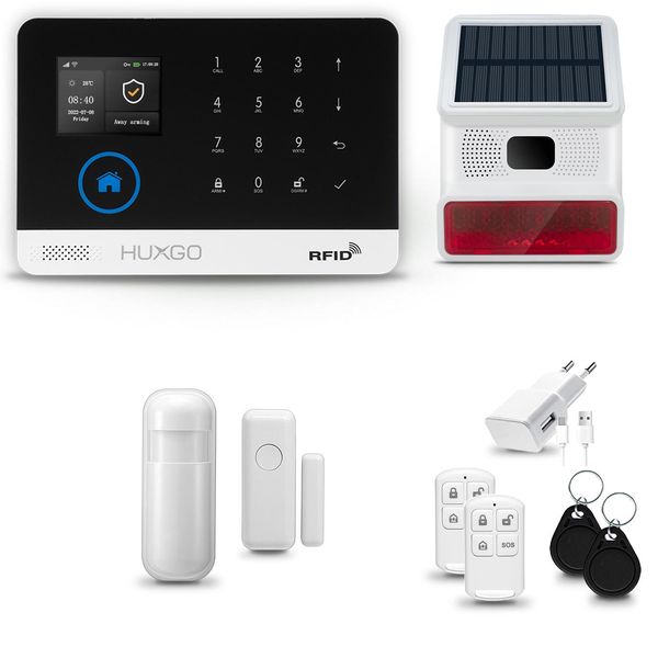 Huxgo HXA003 Sistema Di Allarme Casa Wifi + Gsm 2G Con Sirena Wireless, Sistema Di Allarme Con 1X Sensore Di Movimento E 1X Sensore Porta-Finestra, Sistema Di Allarme Per Appartamento, Casa, Garage, Tuya Smartlife App-image