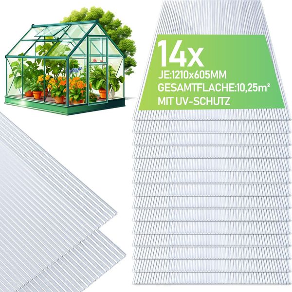 Tolletour 14X Lastre Alveolari 4Mm Tagliabili 121X60,5Cm Policarbonato 10,25M² Resistente Ai Raggi Uv Lastre Alveolari Trasparenti Lastre Per Serre Lastre Alveolari-image