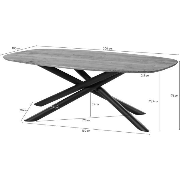MASSIVMOEBEL24 | Tavolo Da Pranzo In Legno Di Acacia 200X100X76 Laccato Naturale Gambe Mikado Rotonde-image