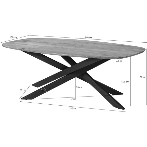 MASSIVMOEBEL24 | Tavolo Da Pranzo In Legno Di Acacia 240X100X76 Laccato Naturale Gambe Mikado Quadrate-image