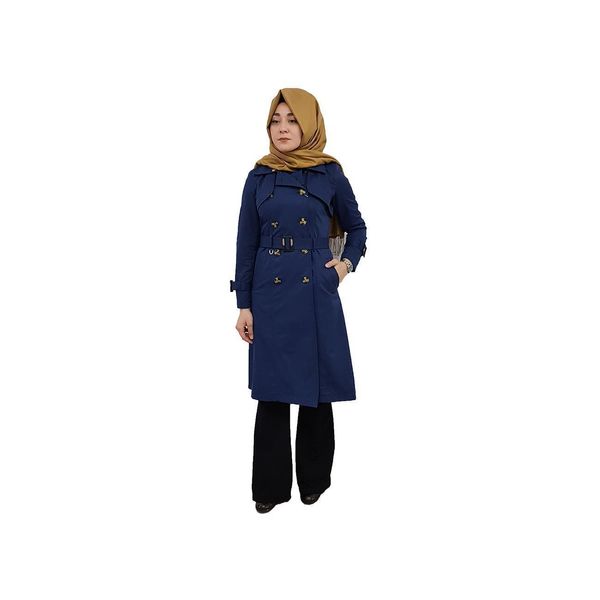 Cappotto Da Donna Trench Giacca Blu Navy 42 Cappotto Lungo V-673-image
