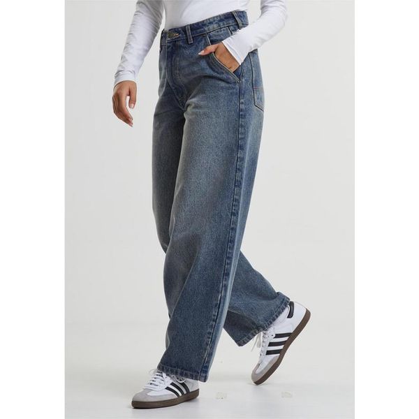 DáMské DžíNy Urban Classics Ladies Tapered Baggy Jeans Dirty Washed - 28-image