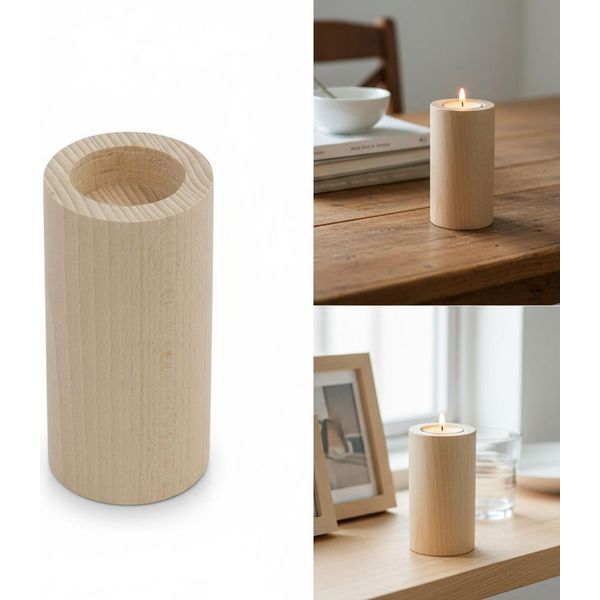 Portacandele Rotondo In Legno 12 Cm, Design Decupage, Decorazione Della Tavola-image