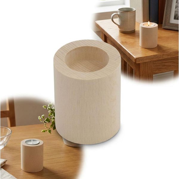 Portacandele Rotondo In Legno 8 Cm, Per Decoupage-image