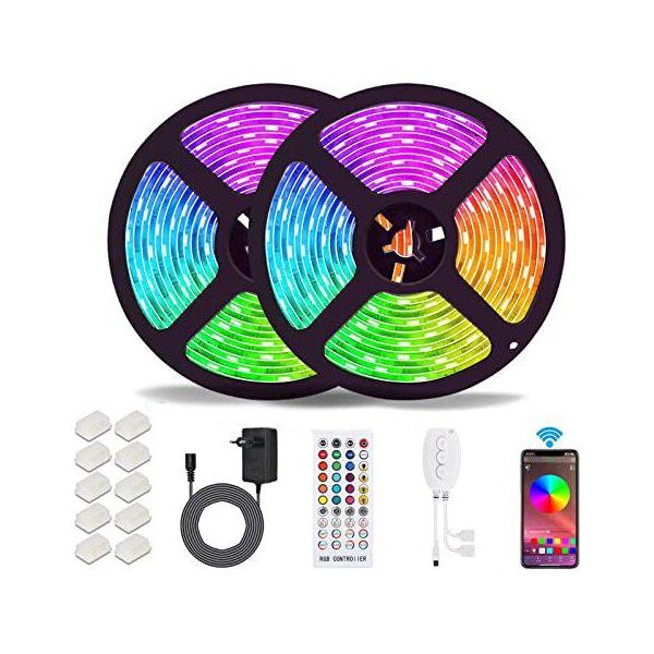 Striscia Led Aled Light Bluetooth, 10 M (2 X 5 M) 32,8 Piedi, Impermeabile IP65, Strisce Rgb 5050 Smart Controller, Telecomando A 40 Pulsanti, Alimentazione A 12 V-image