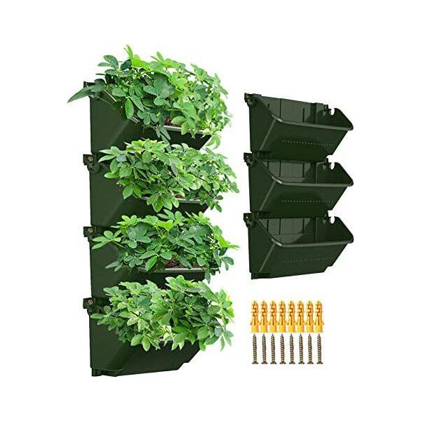 Fioriera Da Parete Per Giardino Verticale, Borsa Per Fioriera Appesa 4 Pezzi, Portavaso Autoinnaffiante Verde Scuro Per Uso Interno Ed Esterno,-image