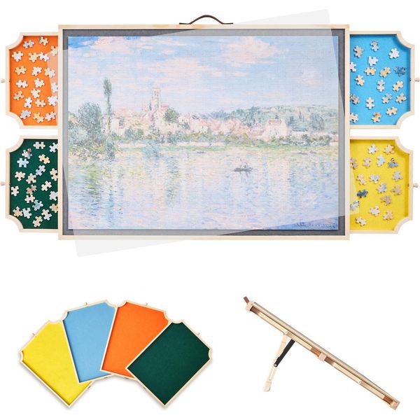 Vevor Tavola Rotante Da 1000 Pezzi Con 4 Cassetti In Feltro Colorato E Coperchio, Tavolo Da Puzzle Portatile (760 X 560 X 32 Mm), Accessori Per Puzzle Per Adulti, Sistema Di Archiviazione Per Tavole Da Puzzle-image