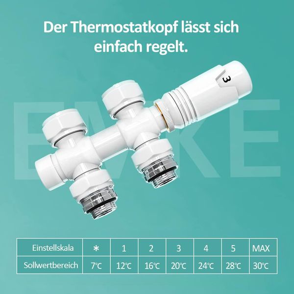 Emke Termostato Per Radiatori Set Multiblocco Raccordo Con Termostato Per Radiatori Diritti φ16Xg1/2" E φ15Xg1/2"" Bianco"-image