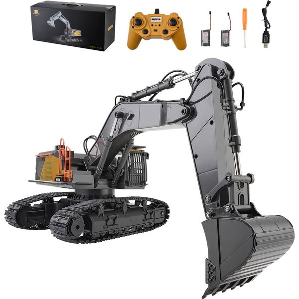 Succebuy Escavatore Giocattolo Telecomandato, 15 Canali, Escavatore Rc 3 In 1 Con Pala In Metallo, Scala 1:14 Con Luci E Suoni, Veicolo Da Costruzione Completamente Funzionale Per Bambini, 2 Batterie Incluse-image