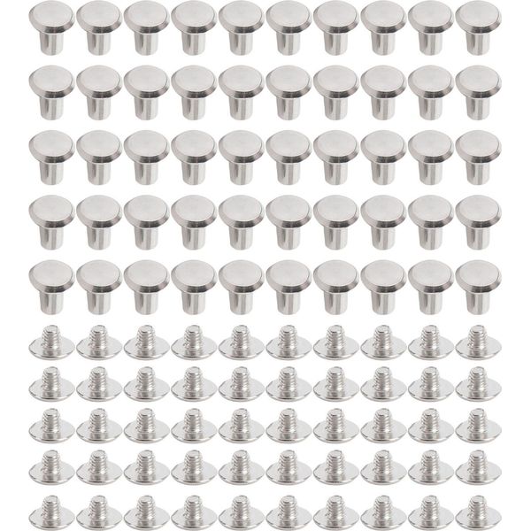 50 Set Di Viti A Rivetto Kit M4 In Acciaio Inox Piatto Rotondo Recinzione Dadi Per L'artigianato In Pelle E Rilegatura 5X8X9.5Mm-image