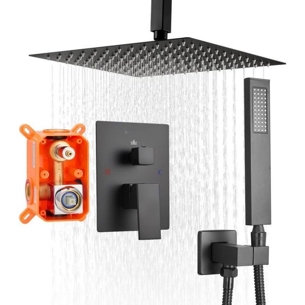 Set Di Miscelatori Per Doccia Nero Opaco - Con Soffione Pioggia Quadrato Da 254 Mm - Set Di Miscelatori Per Bagno-image