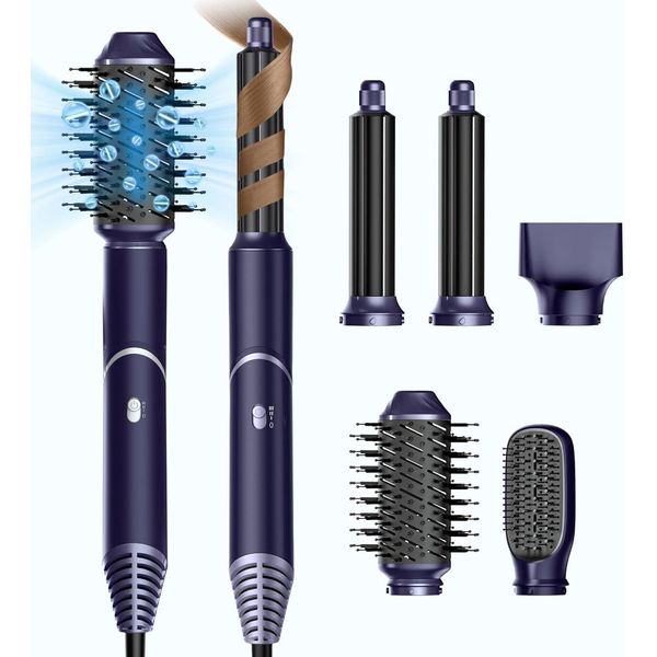 Airstyler 5In1 Con Asciugacapelli A 60.000 Giri/Minuto Arricciacapelli Multifunzionale Ad Aria Calda Spazzola Rotonda Per Asciugacapelli Spazzola Ad Aria Calda Styler Per Capelli Spazzola Per Arricciare Spazzola Per Phon-image