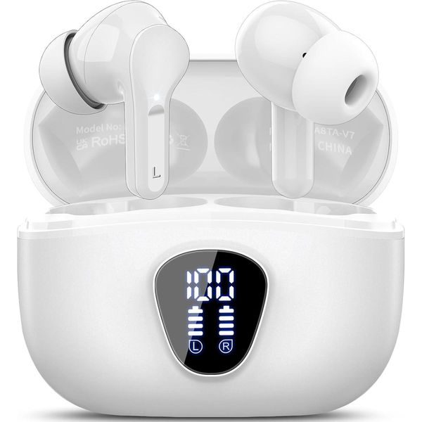 Auricolari Con Microfono A Cancellazione Del Rumore 4 Enc, Bassi Stereo Hifi, 40 Ore Di Riproduzione, Auricolari Impermeabili IP7, Controllo Touch, Display A Led, Bluetooth 5.4-image