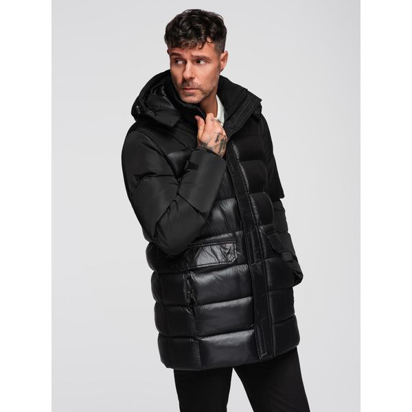 Giacca Da Uomo Trapuntata Ombre In Materiale Misto Con Cappuccio Nero Xl-image