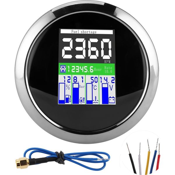 Display Multifunzione, 85 Mm Giri/Minuto, Temperatura, Pressione Olio, Livello Carburante, Per Auto, Moto Fuoribordo, Quadrante Nero-image