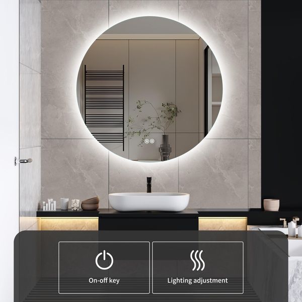 Specchio Da Bagno Illuminato - Rotondo Ø80 Cm - Specchio Da Bagno A Led - Antiappannamento E Cambio Di 3 Colori-image