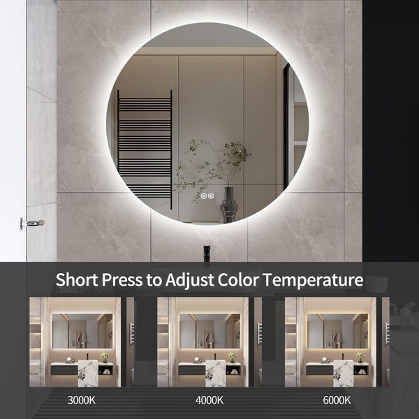 Specchio Da Bagno Rotondo A Led 80X80 Cm - Senza Nebbia Con 3 Colori Di Luce-image