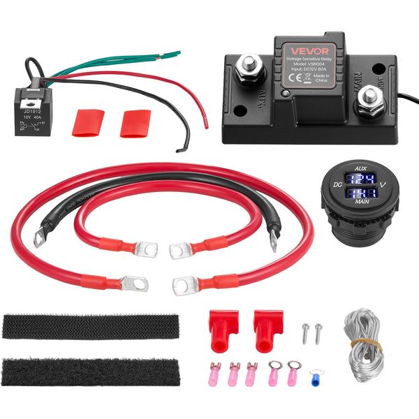 Vevor Kit Doppio Relè Staccabatteria, 12 V, 80 A, Relè Sensibile Alla Tensione Vsr Con Voltmetro, Schermo Lcd, Interruttore Staccabatteria, Compatibile Con Batterie Al Piombo, Per Utv, Atv-image