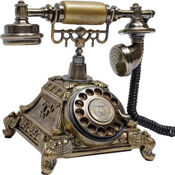 Telefono Vintage - Telefono Fisso A Disco - Decorazione Retrò Per Casa, Ufficio, Hotel - Telefono Classico Da Tavolo - Oro-image