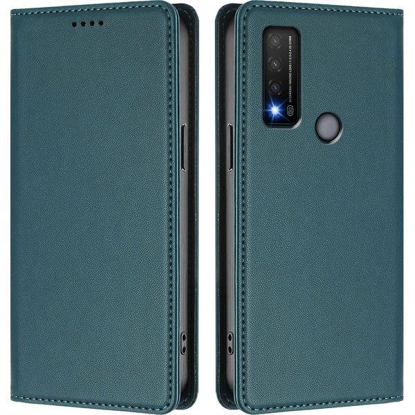 Custodia Per Telefono Cellulare Per Tcl 20R, Flip Cover In Finto Cuoio Antiurto Magnetica Con Supporto Verde-image